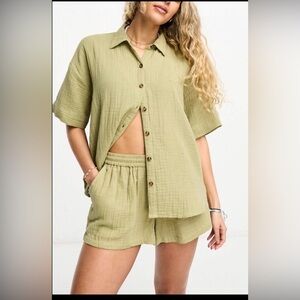 NWT Iisla & Bird ASOS Loose Fit Beach Shirt Gauzy Eucalyptus green , 4